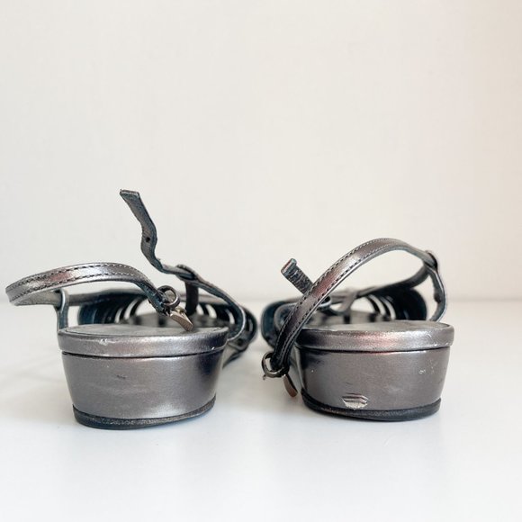 Prada Metallic Mini Wedge Closed Toe Strappy Sandals, Size 36.5 Womens - Picture 11 of 13